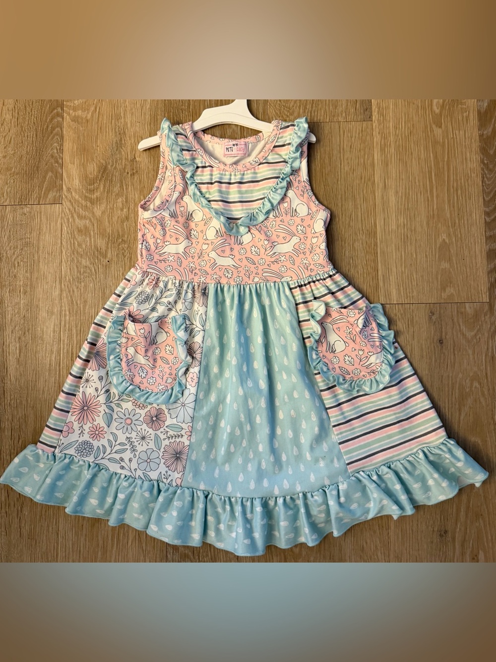 Sleeveless Patchwork Ruffle Dress for Girls - Pink & Light Blue